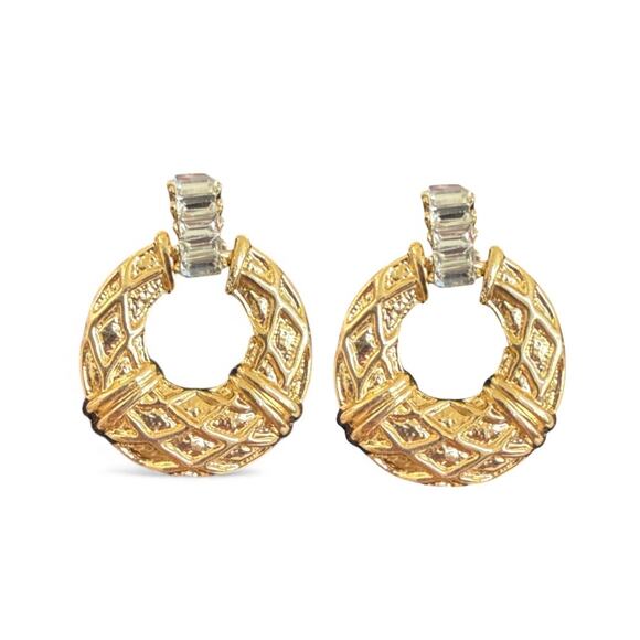 Boutique Jewelry - CZ Pave Bar Textured Hoop Drop Earrings NWT